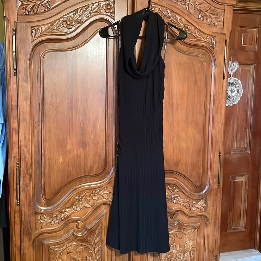 BISOU BISOU BLACK MIDI DRESS HALTER BACKLESS COWL NECK SMALL WORN ONCE
